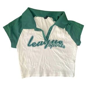 H&M Green and White Cropped Polo Shirt Small